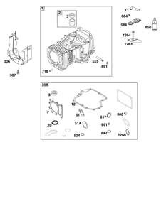 Cylinder Group Diagram and Parts List for 21R507-0014-H5  Briggs and Stratton Engine